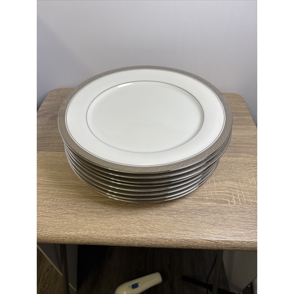 Noritake Legendary Crestwood Platinum 4166 Set of 8 Dinner Plates 10.5" EUC